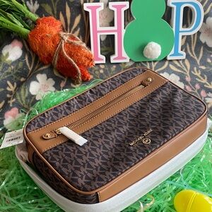 Michael Kors Brown and Tan MK Logo Crossbody Bag